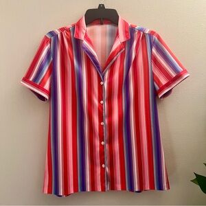 Vintage Style Striped Button Down Shirt - Red, Blue, Purple, Pink, White